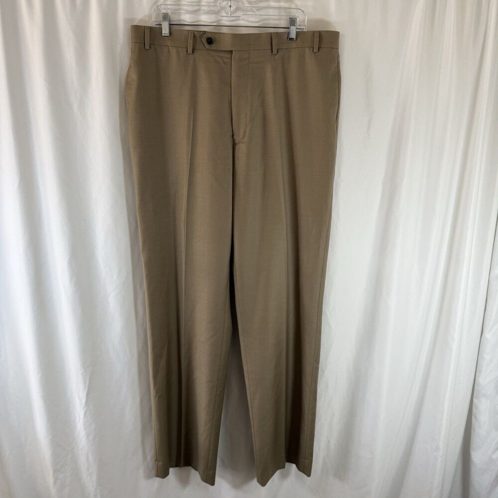 Nautica 100% Wool Pants Men's 38x34 Khaki Beige Flat Front Office Work